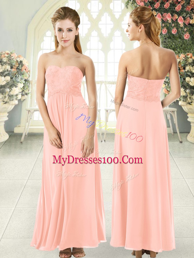 Peach Sweetheart Neckline Lace Dress for Prom Sleeveless Zipper