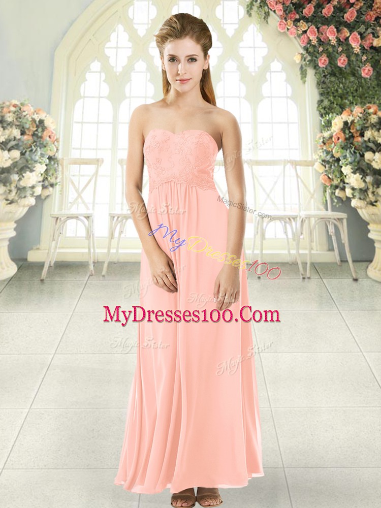 Peach Sweetheart Neckline Lace Dress for Prom Sleeveless Zipper