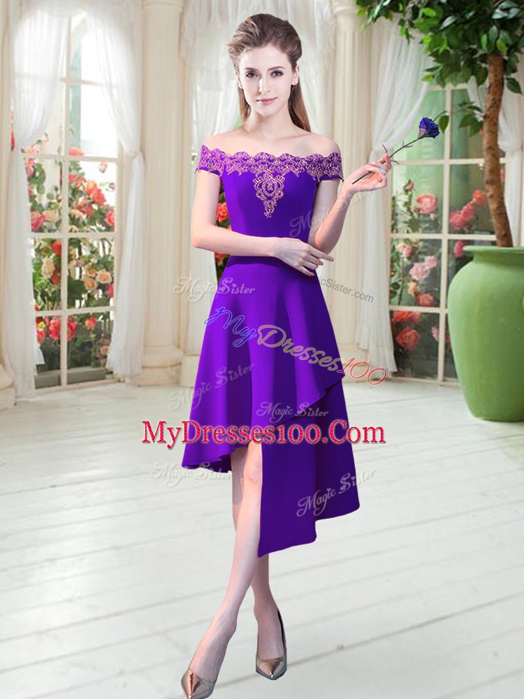 Noble Sleeveless Asymmetrical Appliques Zipper Prom Dresses with Purple