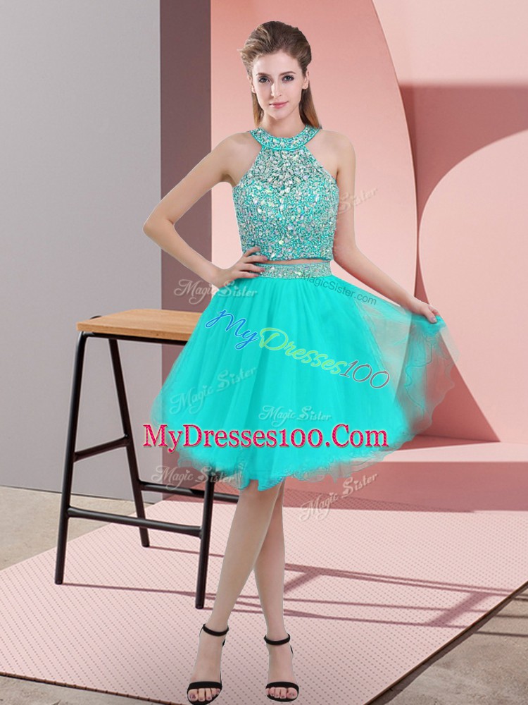 Glorious Sleeveless Backless Knee Length Beading Prom Evening Gown