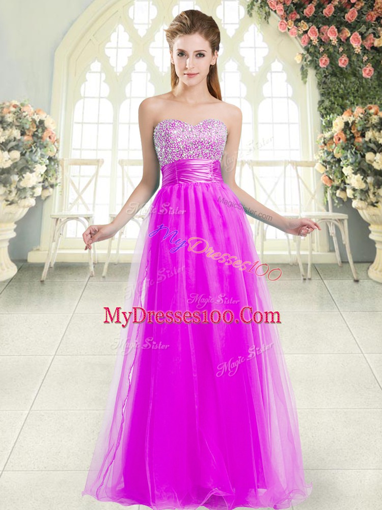 Floor Length Lace Up Prom Party Dress Purple for Prom and Party with Beading