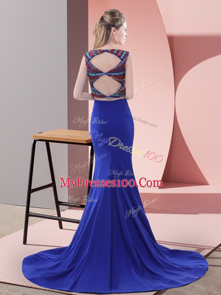 Sumptuous Two Pieces Sleeveless Brown Prom Dresses Sweep Train Backless