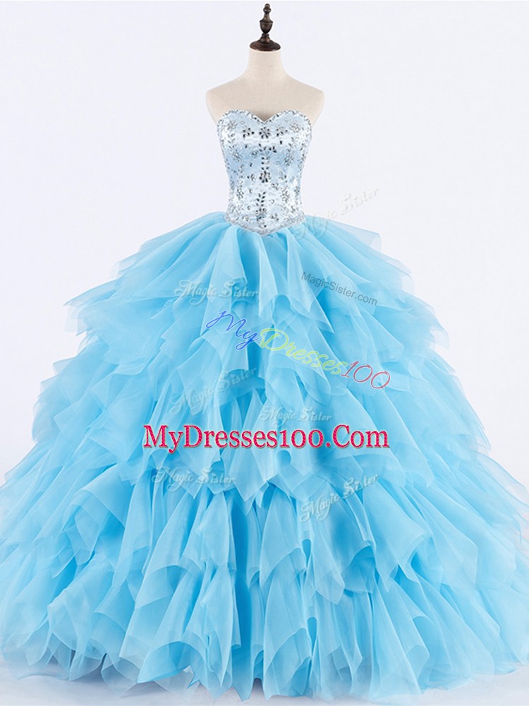 Ball Gowns 15th Birthday Dress Baby Blue Sweetheart Tulle Sleeveless Floor Length Lace Up