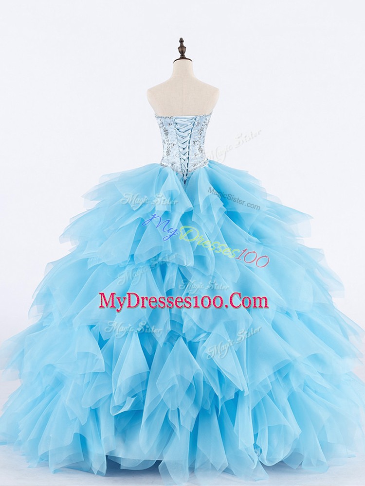 Ball Gowns 15th Birthday Dress Baby Blue Sweetheart Tulle Sleeveless Floor Length Lace Up