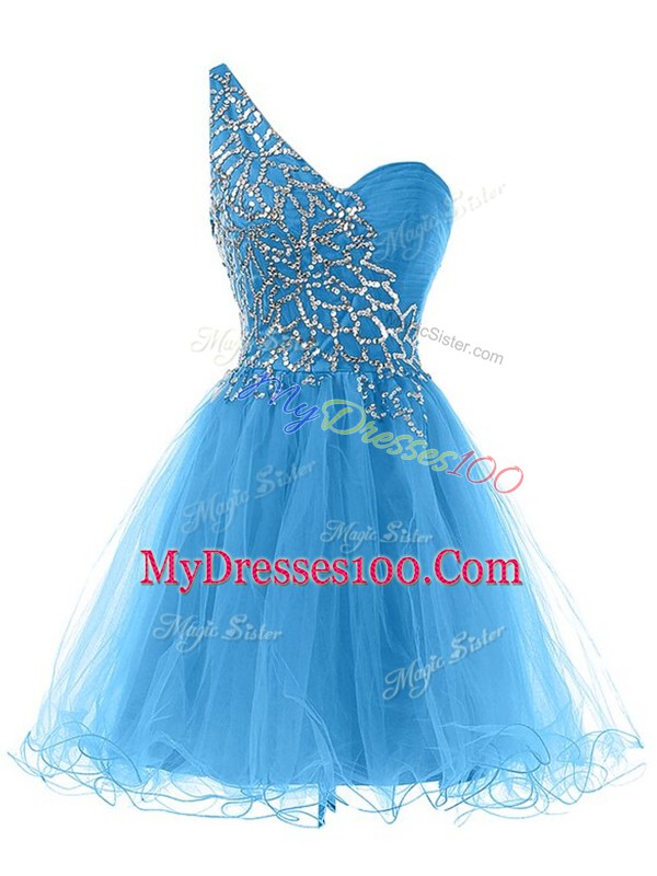 Cheap Beading Blue Lace Up Sleeveless Mini Length