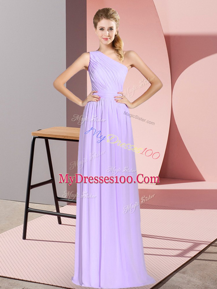 Floor Length Empire Sleeveless Lavender Prom Gown Lace Up