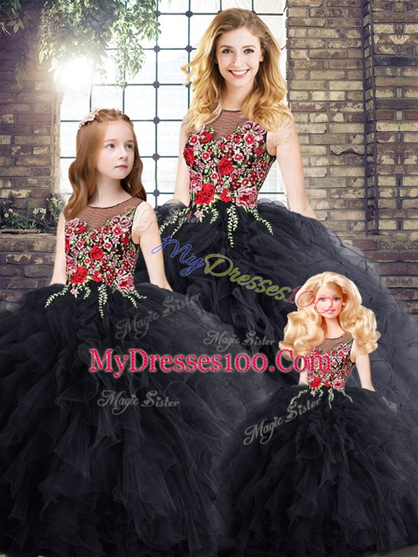 Sleeveless Zipper Floor Length Embroidery and Ruffles 15 Quinceanera Dress