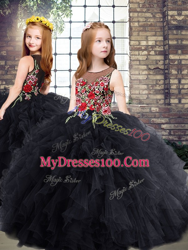 Sleeveless Zipper Floor Length Embroidery and Ruffles 15 Quinceanera Dress