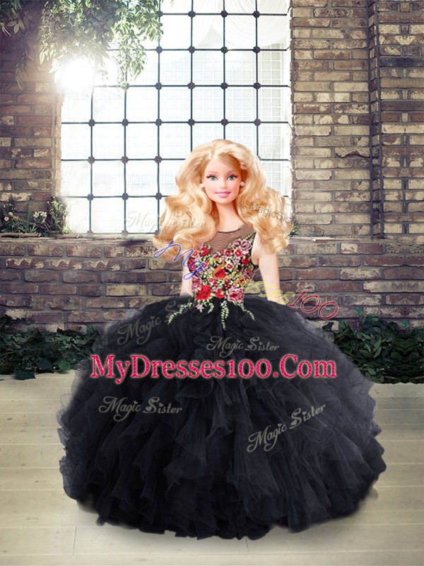 Sleeveless Zipper Floor Length Embroidery and Ruffles 15 Quinceanera Dress