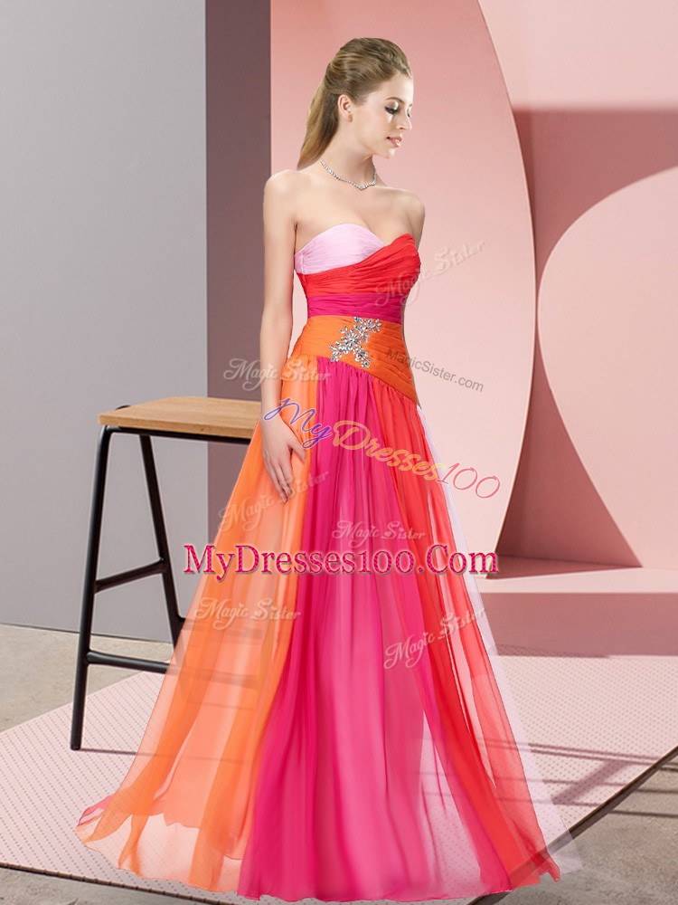 Artistic Multi-color Chiffon Lace Up Homecoming Dress Sleeveless Floor Length Beading