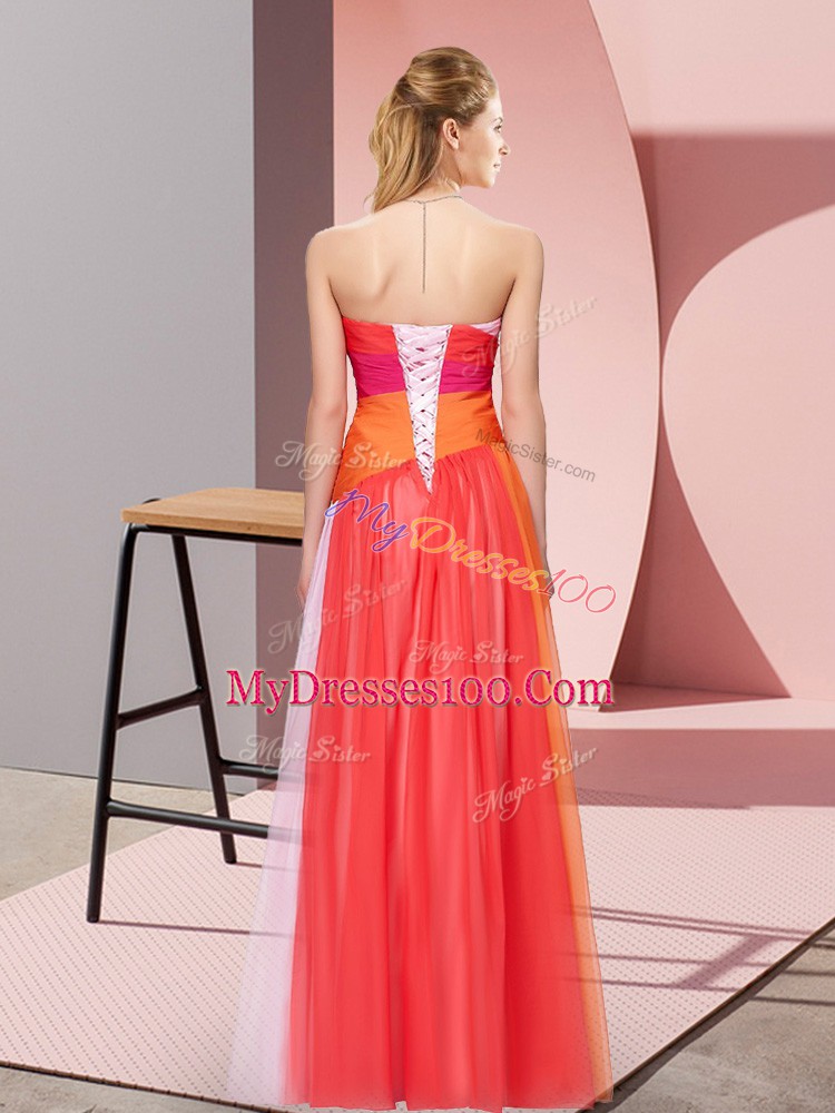 Artistic Multi-color Chiffon Lace Up Homecoming Dress Sleeveless Floor Length Beading