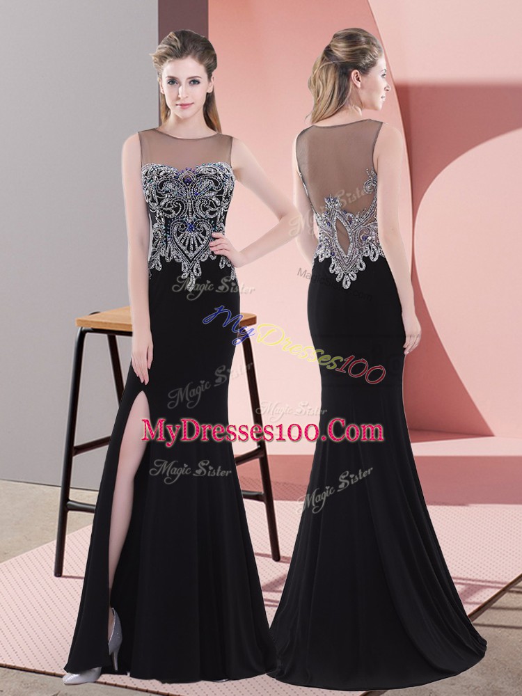 Fabulous Black Scoop Side Zipper Beading Prom Dress Sleeveless