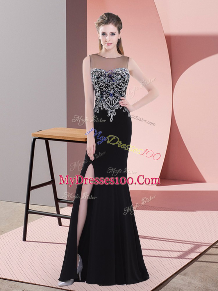 Fabulous Black Scoop Side Zipper Beading Prom Dress Sleeveless