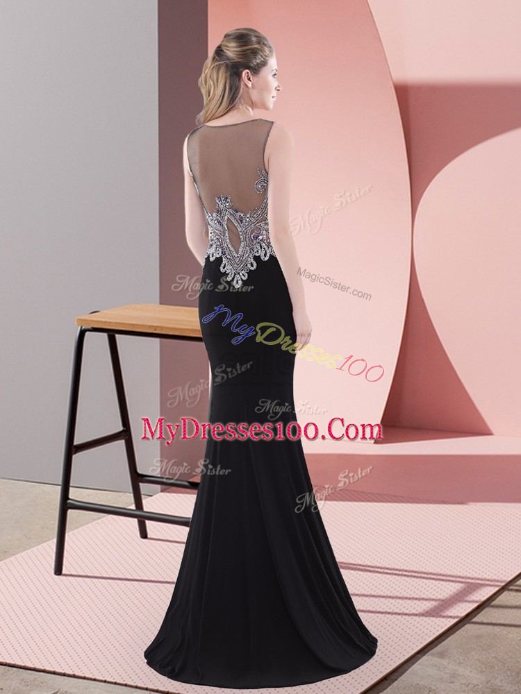Fabulous Black Scoop Side Zipper Beading Prom Dress Sleeveless