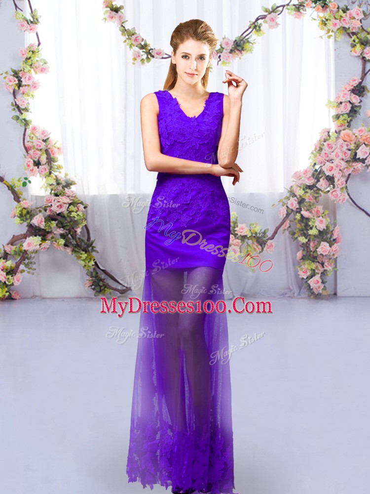 Tulle Sleeveless Floor Length Vestidos de Damas and Lace