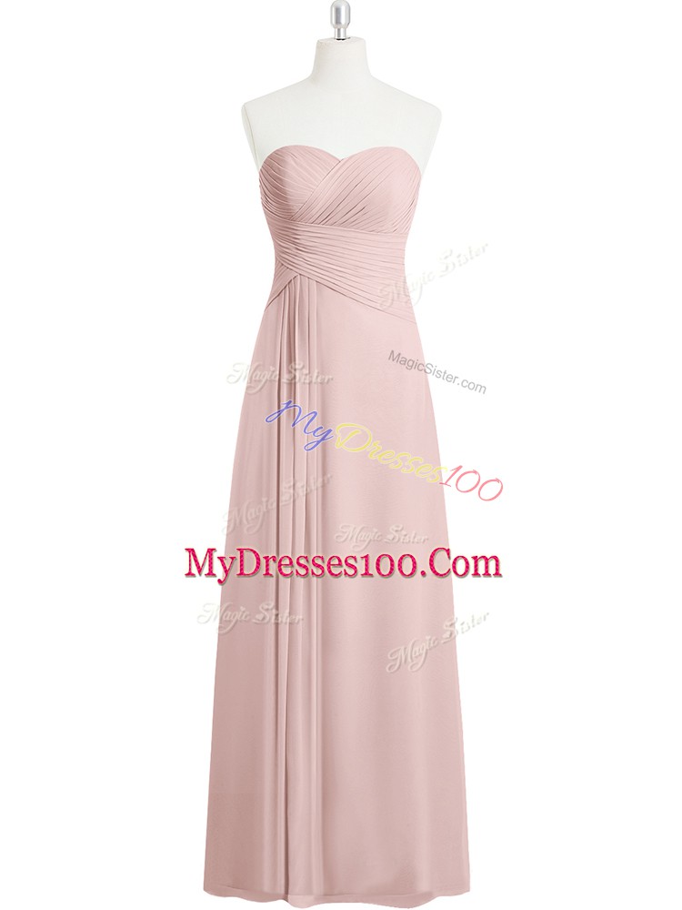 Baby Pink Sleeveless Ruching Floor Length Dress for Prom
