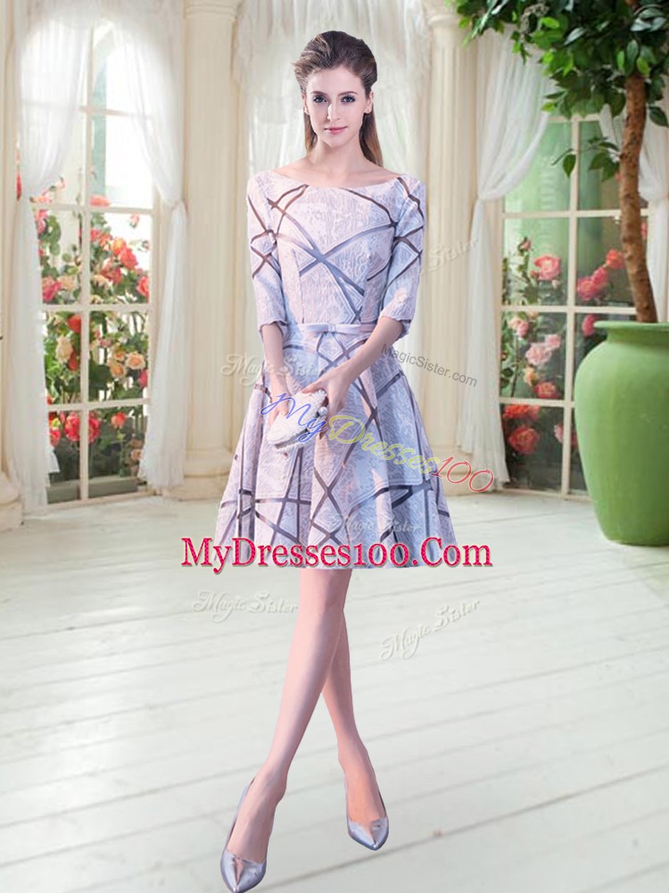 Nice Ruching Grey Lace Up Half Sleeves Knee Length