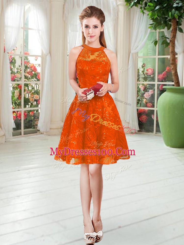 Rust Red A-line Scoop Sleeveless Knee Length Zipper Lace