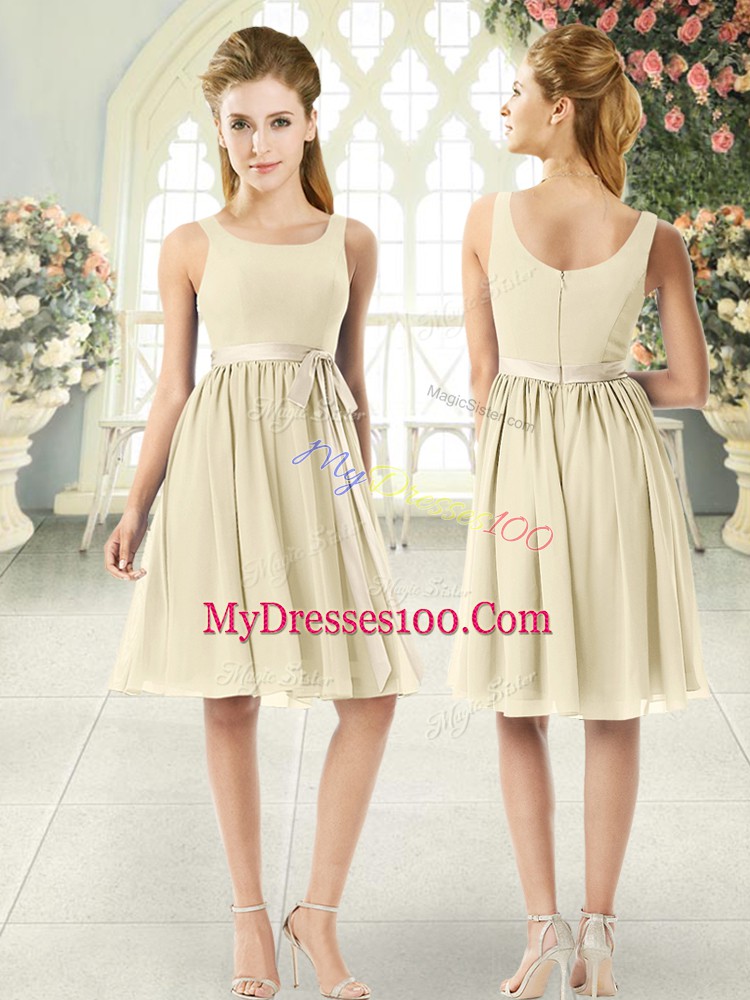 Knee Length Zipper Light Yellow for Prom and Party with Ruching