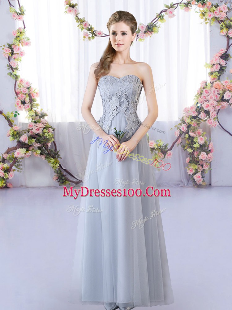 Grey Empire Sweetheart Sleeveless Tulle Floor Length Lace Up Lace Damas Dress