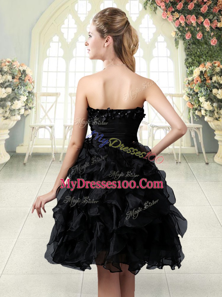 Glamorous Mini Length Black Dress for Prom Organza Sleeveless Beading and Appliques and Ruffles