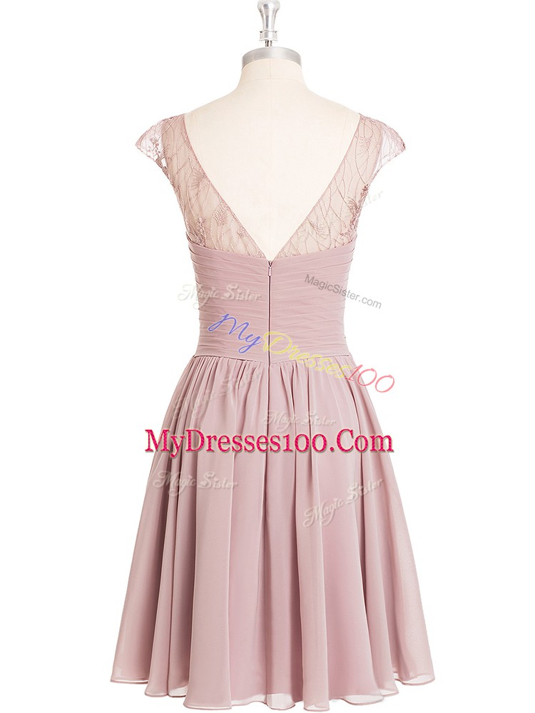 Vintage Scoop Cap Sleeves Chiffon Prom Evening Gown Lace