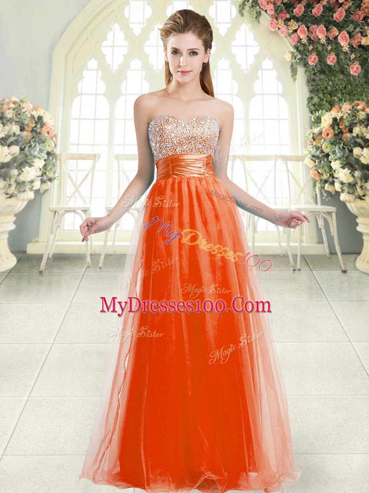 Discount Floor Length Lace Up Dress for Prom Orange Red for Prom and Party with Beading