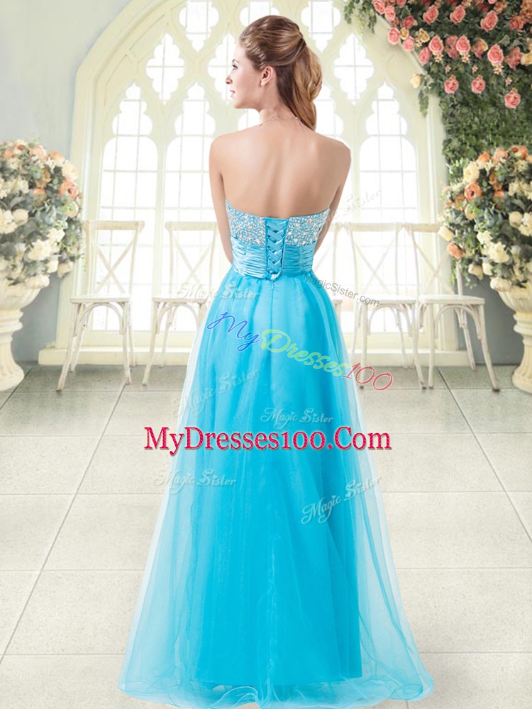 Discount Floor Length Lace Up Dress for Prom Orange Red for Prom and Party with Beading
