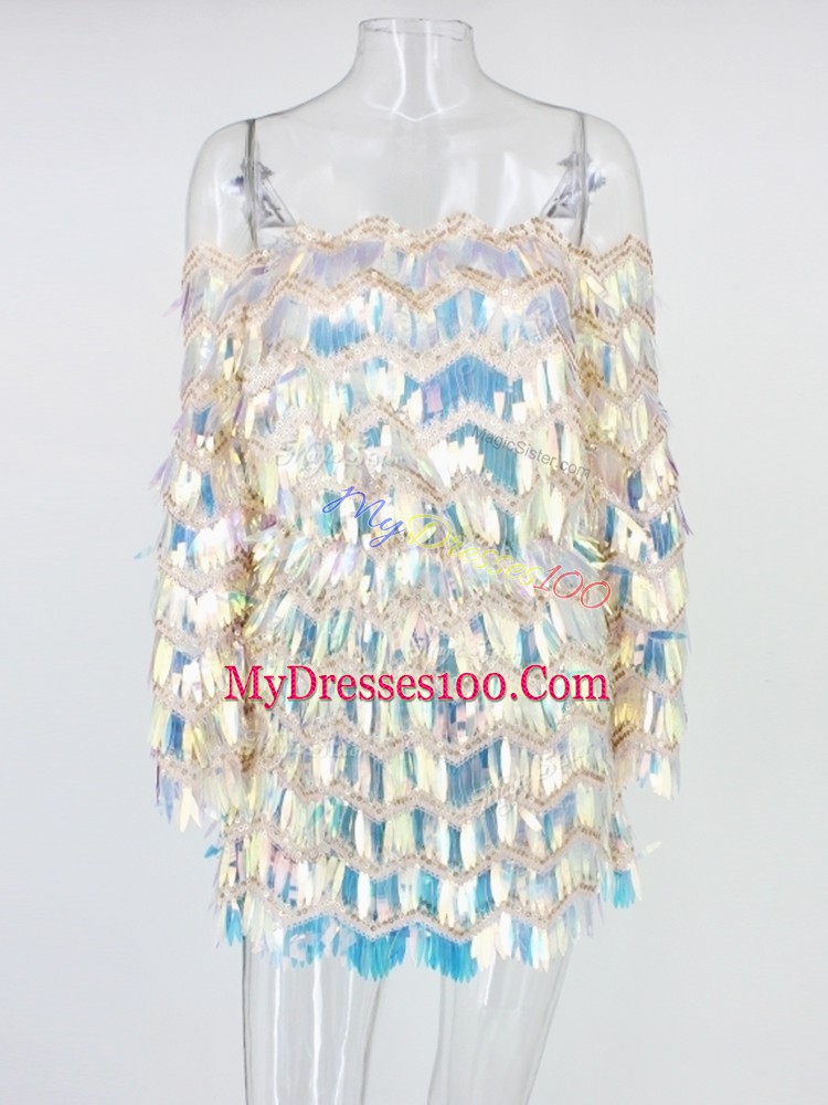 Traditional Sequined Long Sleeves Mini Length Evening Dress and Ruching