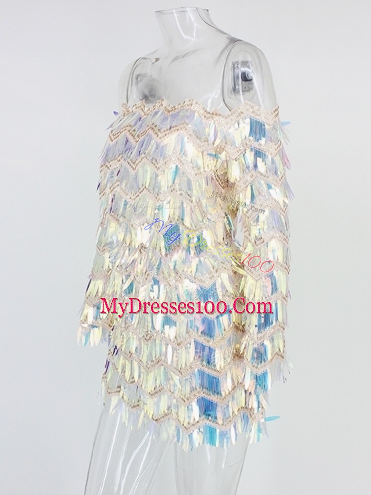 Traditional Sequined Long Sleeves Mini Length Evening Dress and Ruching