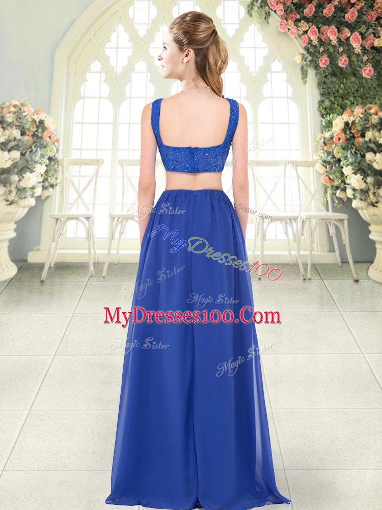 Chiffon Straps Sleeveless Zipper Beading and Lace Dress for Prom in Purple
