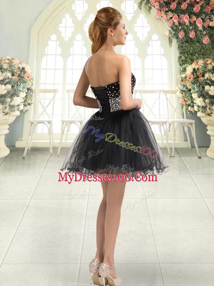 Designer Black A-line Tulle Sweetheart Sleeveless Beading Mini Length Lace Up Evening Outfits