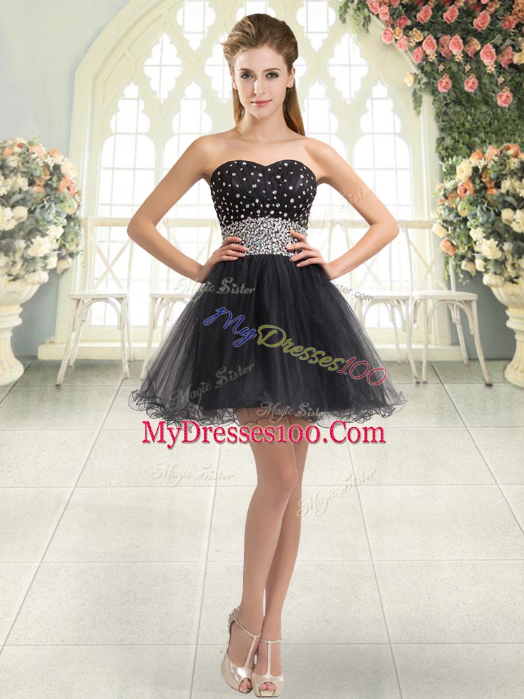 Designer Black A-line Tulle Sweetheart Sleeveless Beading Mini Length Lace Up Evening Outfits
