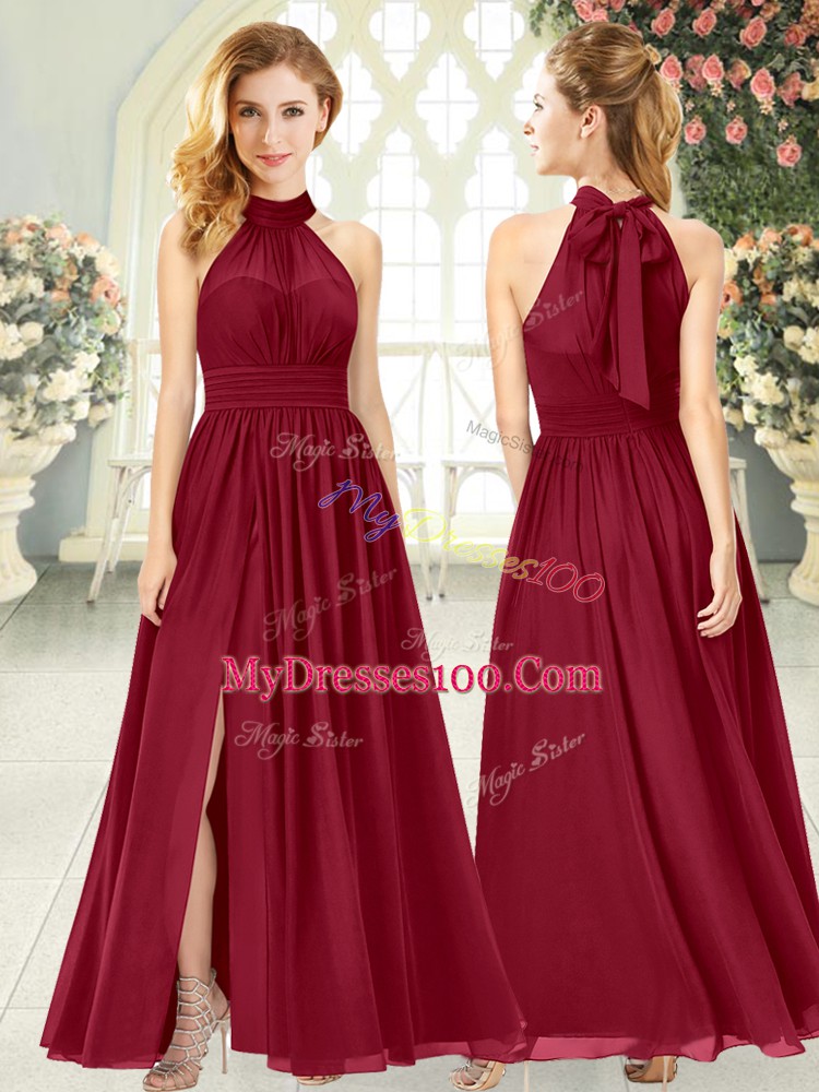 Halter Top Sleeveless Chiffon Prom Party Dress Ruching Zipper