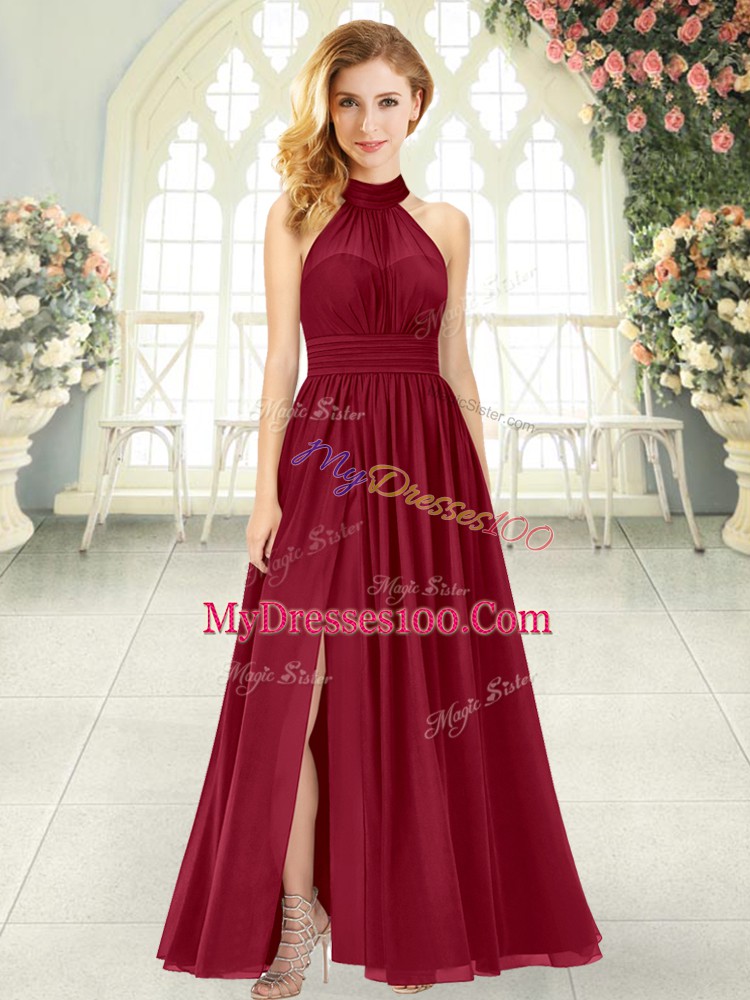 Halter Top Sleeveless Chiffon Prom Party Dress Ruching Zipper