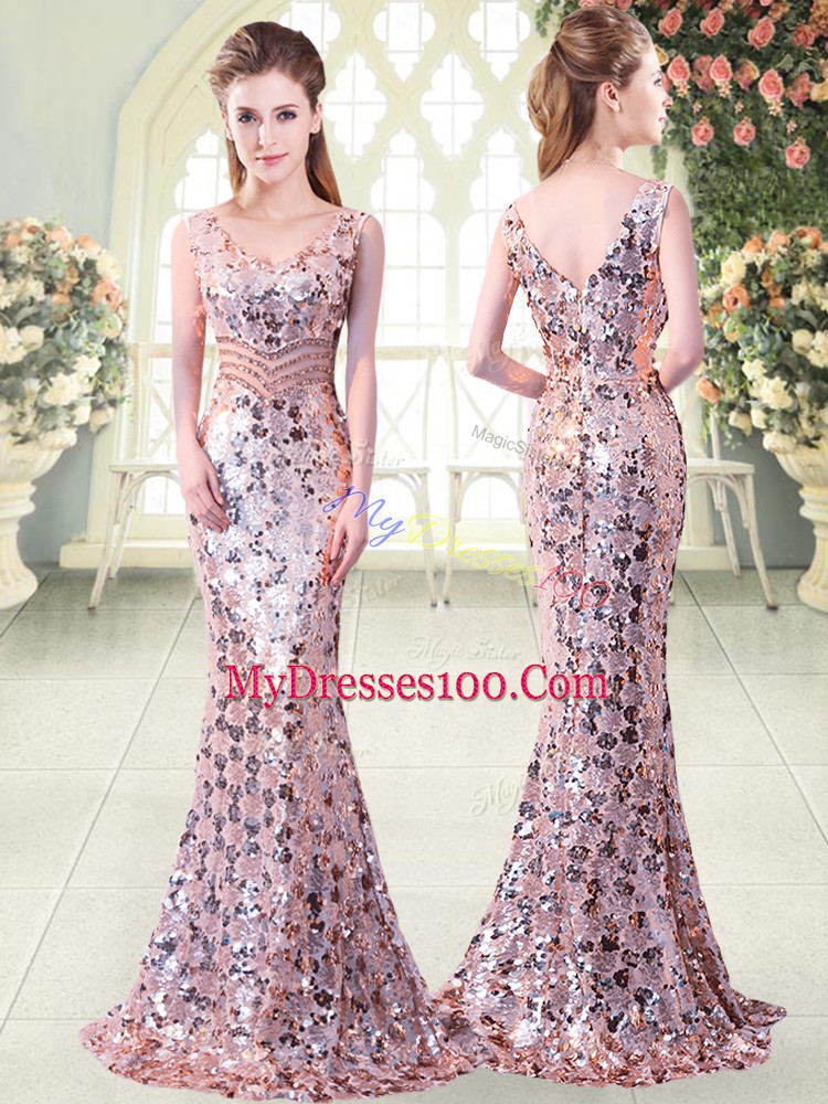 Beauteous Pink V-neck Neckline Beading Homecoming Dress Sleeveless Zipper