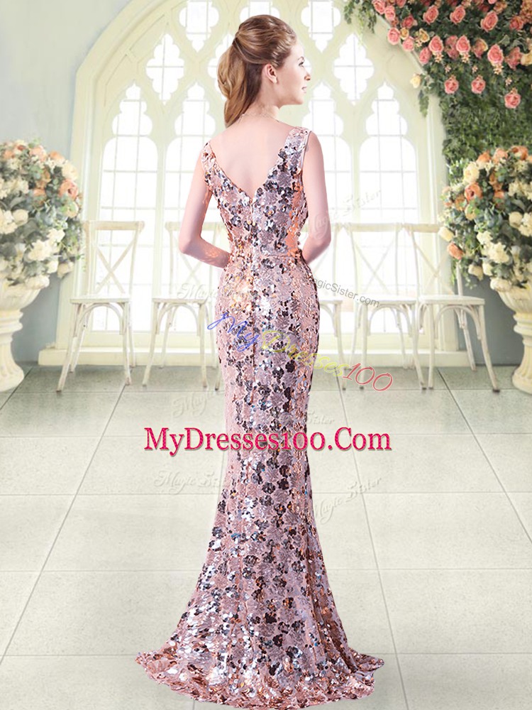 Beauteous Pink V-neck Neckline Beading Homecoming Dress Sleeveless Zipper