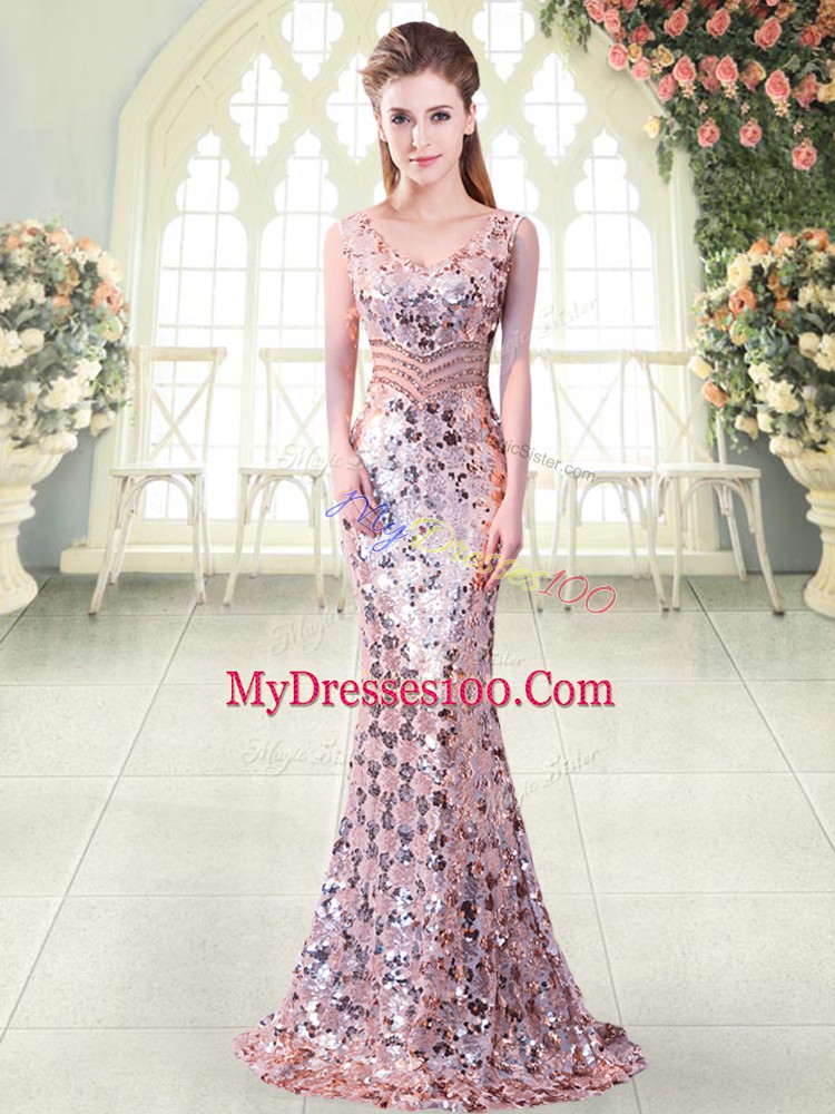 Beauteous Pink V-neck Neckline Beading Homecoming Dress Sleeveless Zipper