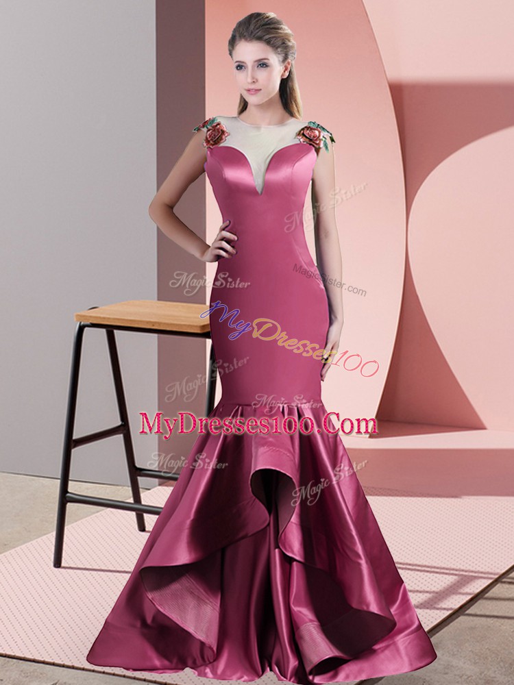 Top Selling Satin Sleeveless Sweep Train and Beading and Appliques