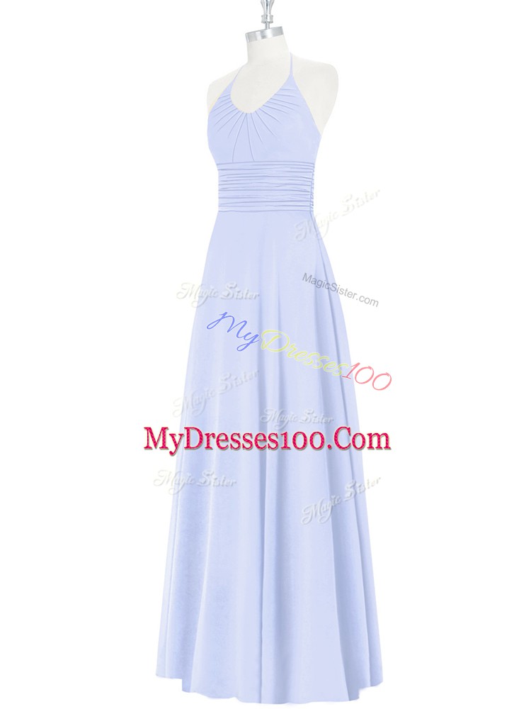 Excellent Ruching Baby Blue Zipper Sleeveless Floor Length