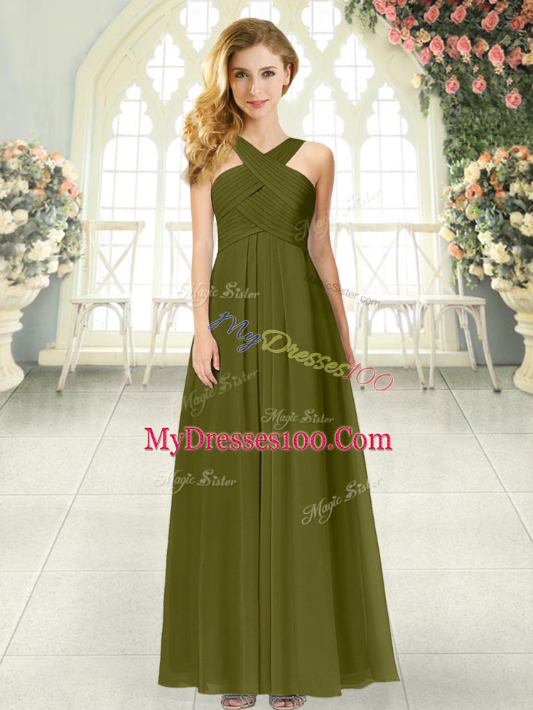 Olive Green Straps Zipper Ruching Homecoming Dress Sleeveless