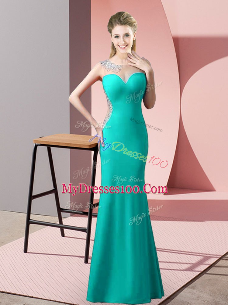 High End Turquoise Prom Dress Prom and Party and Military Ball with Beading Scoop Sleeveless Zipper
