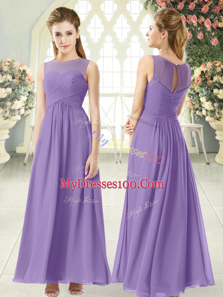 Extravagant Ruching Homecoming Dress Lavender Zipper Sleeveless Ankle Length