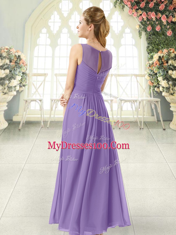 Extravagant Ruching Homecoming Dress Lavender Zipper Sleeveless Ankle Length