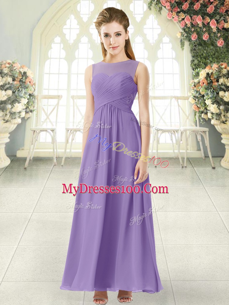 Extravagant Ruching Homecoming Dress Lavender Zipper Sleeveless Ankle Length