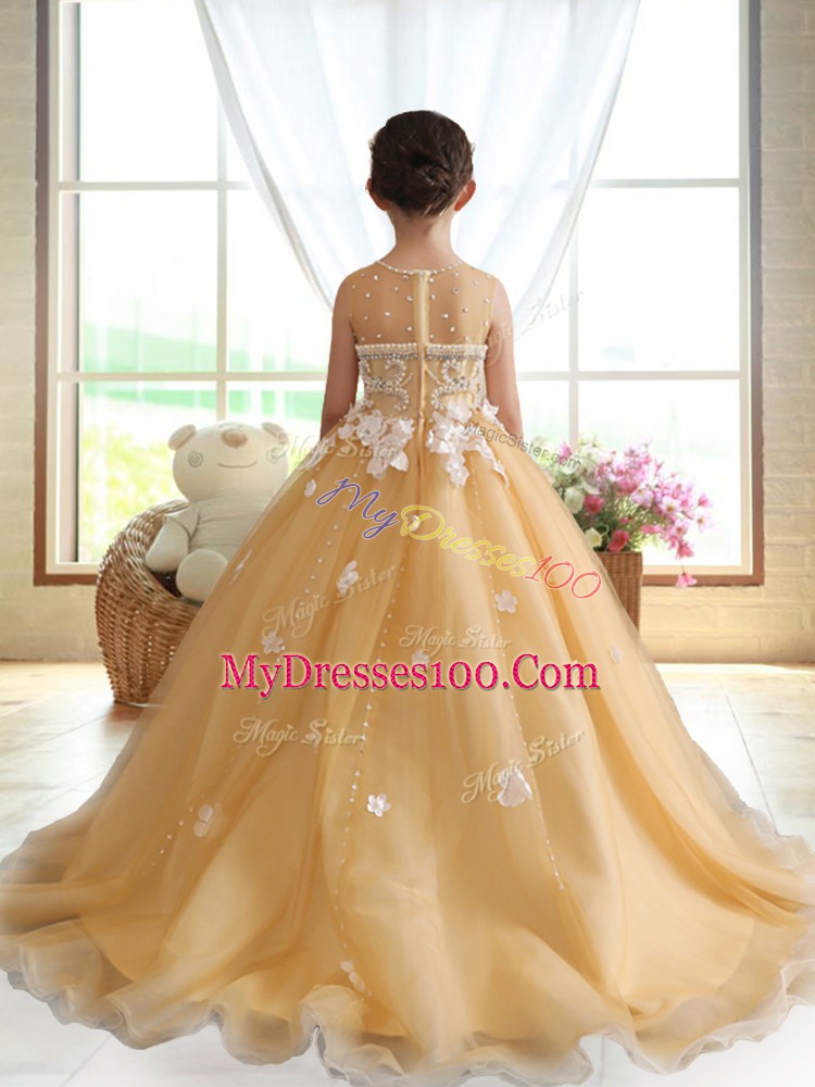 Custom Designed Gold Ball Gowns Beading and Appliques Pageant Dresses Zipper Organza Sleeveless