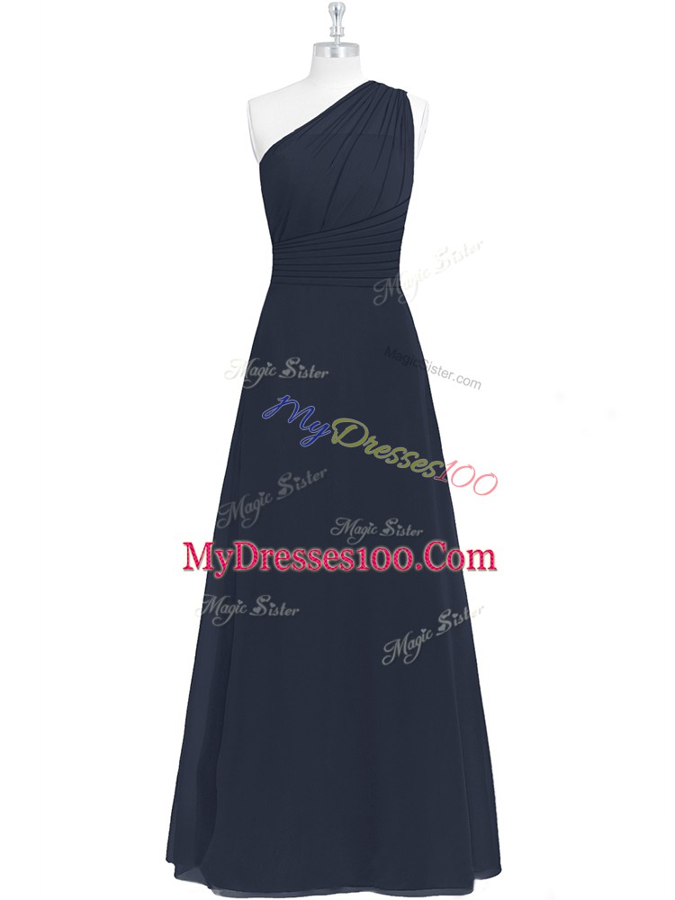 Graceful Black Side Zipper Ruching Sleeveless Floor Length