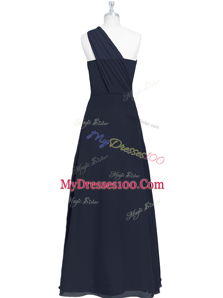 Graceful Black Side Zipper Ruching Sleeveless Floor Length