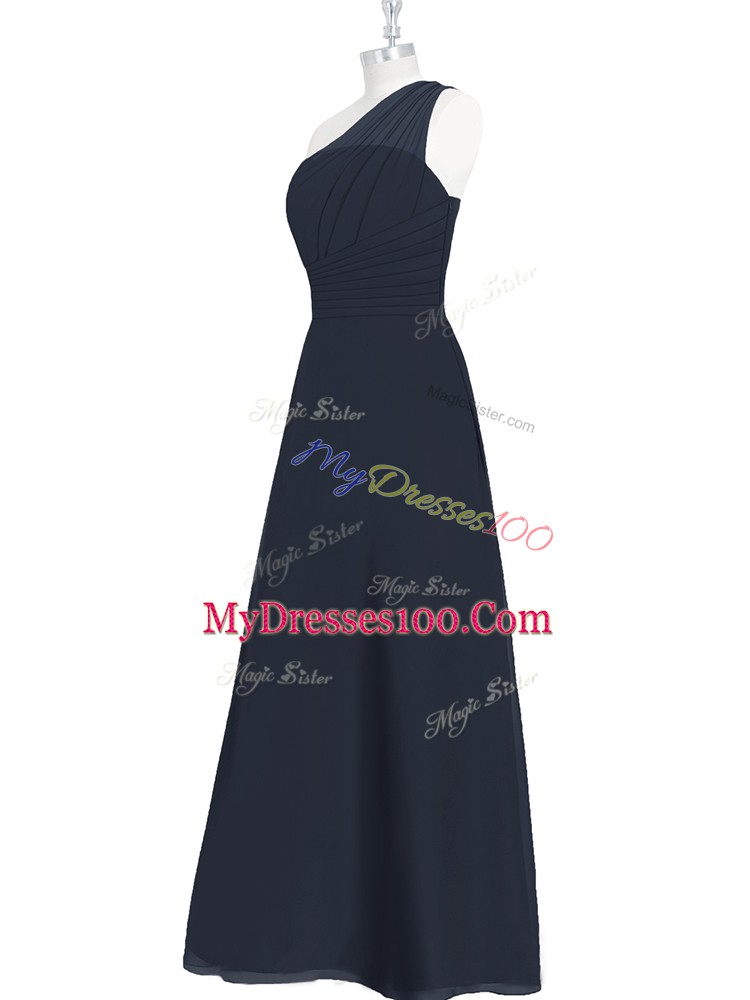 Graceful Black Side Zipper Ruching Sleeveless Floor Length