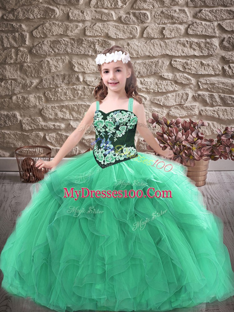 Ball Gowns Pageant Dress Womens Turquoise Straps Tulle Sleeveless Floor Length Lace Up